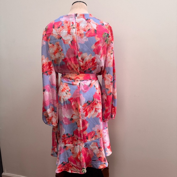 Tahari ASL Pink and Blue Floral Long Sleeve Dress - Picture 3 of 10